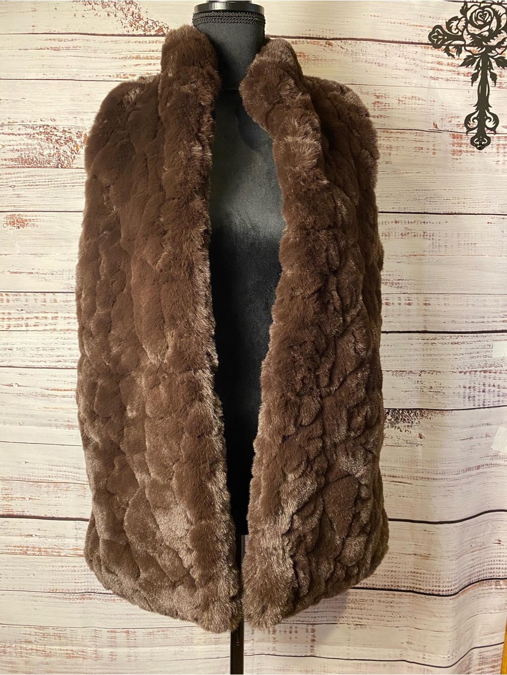 Rachel Zoe Plush Brown Faux Fur Vest Sz-M